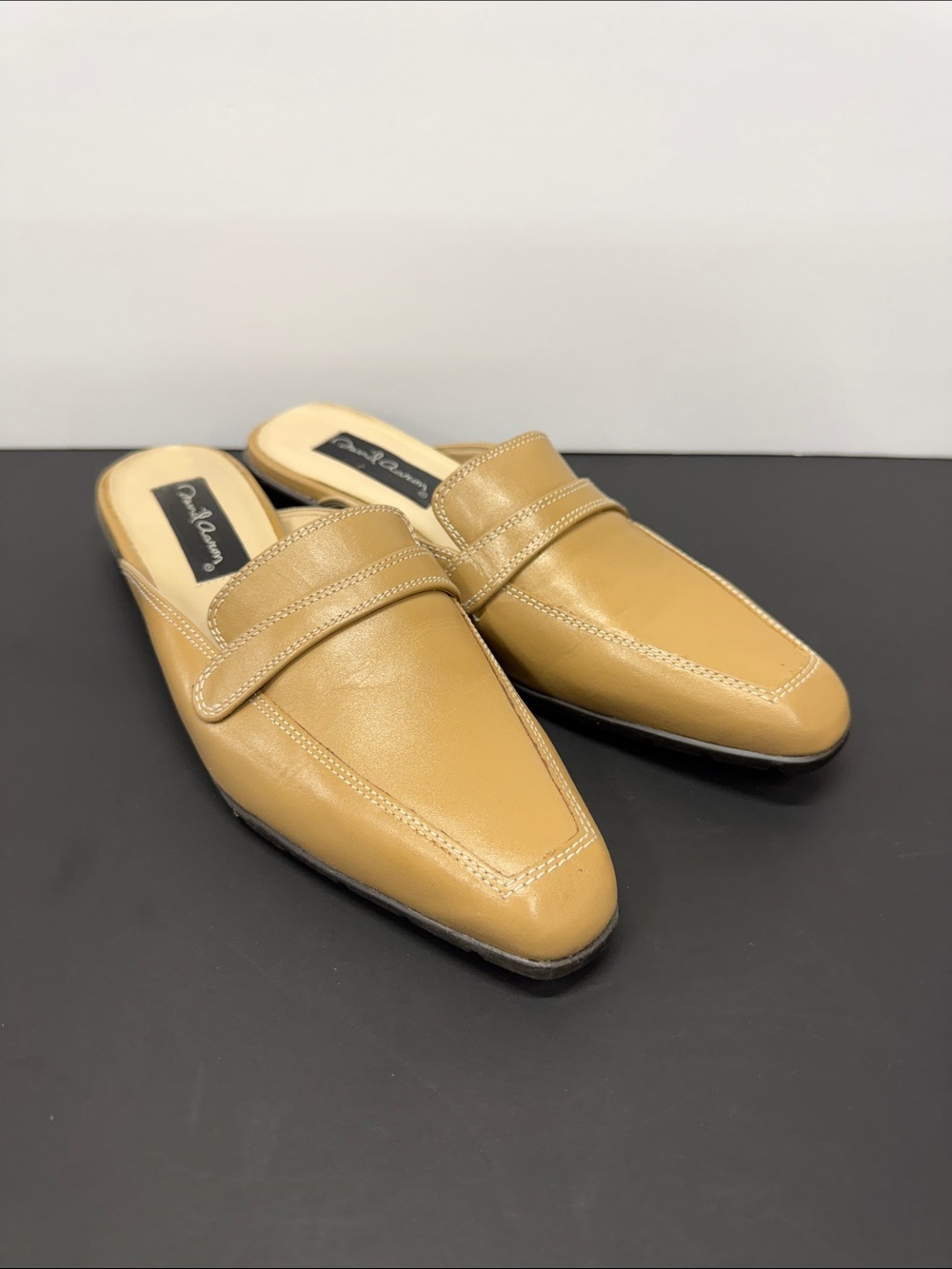 Slip-On Mule Loafers in Camel Tan Leather